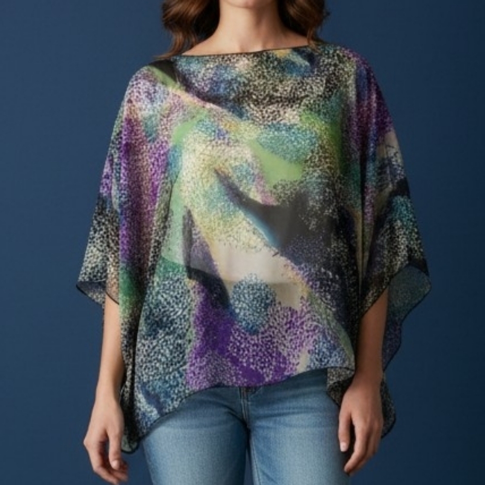 MOA MOA Fairycore Sheer Chiffon Purple Marble Tie Dye Poncho Cover-up